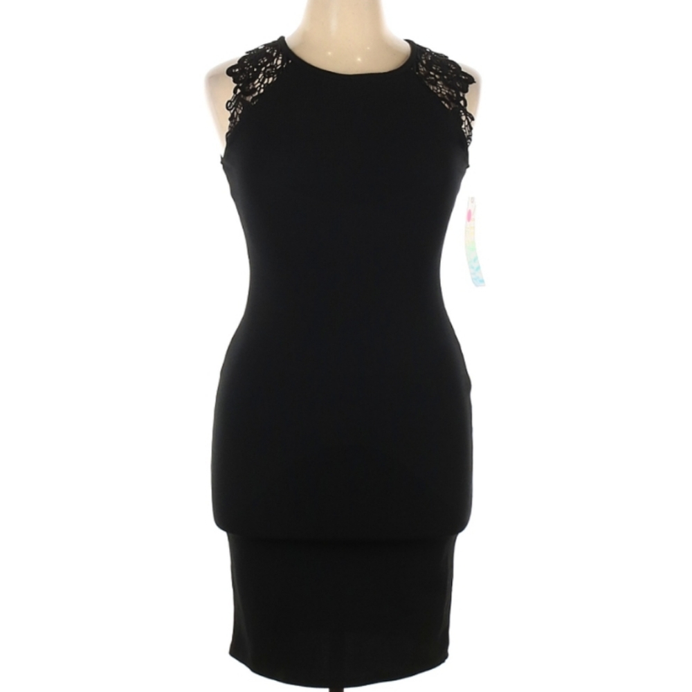 Almost Famous Little Black Dress with Lace Shoulders